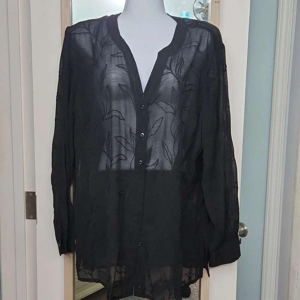 Sheer Black Button-Up Blouse - Picture 1 of 8